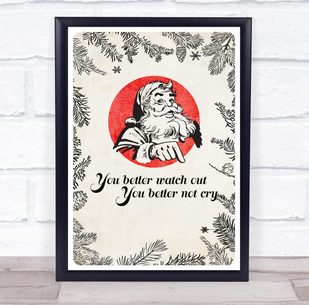 Retro You Better Watch Out Lyrics Christmas Wall Art Print