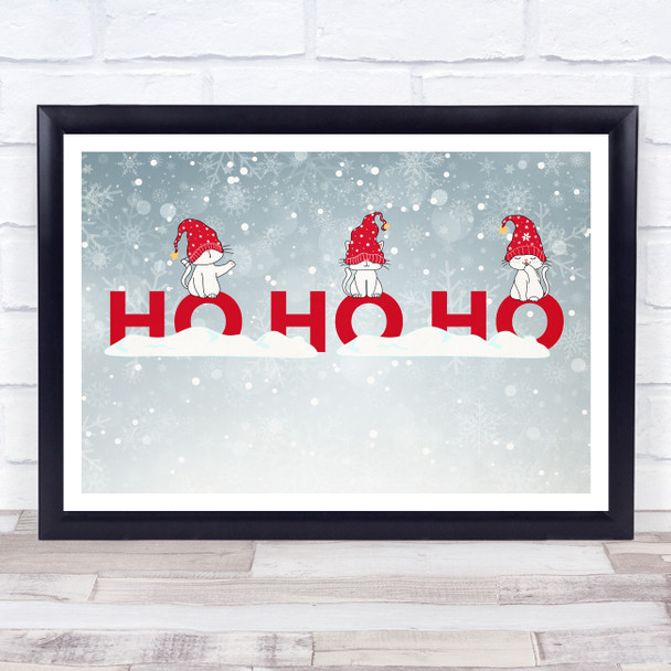 Cats Grey Landscape Christmas Ho Ho Ho Wall Art Print