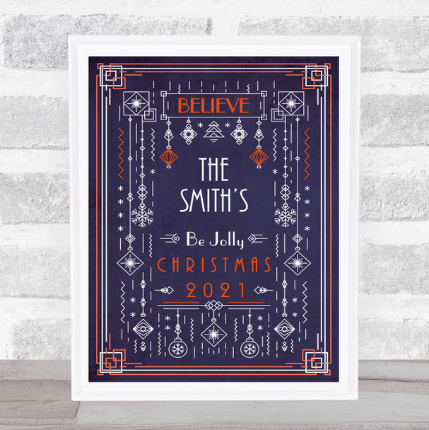 Personalised Family Name Purple Deco Style Christmas Event Sign Print