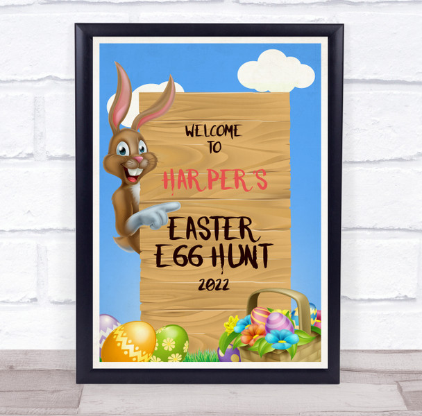Personalised Welcome To Easter Egg Hunt Brown Easter Bunny Event Sign Print