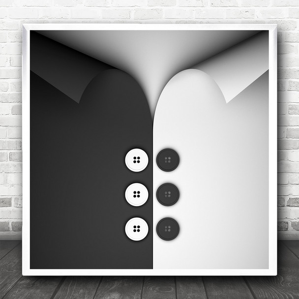 Buttons Collar B&W Graphic Paper Abstract Still Life Shirt Square Wall Art Print