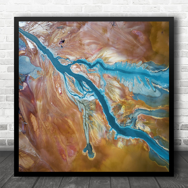 Abstract Landscape Pattern Colourful Marble Above Aerial View Square Art Print