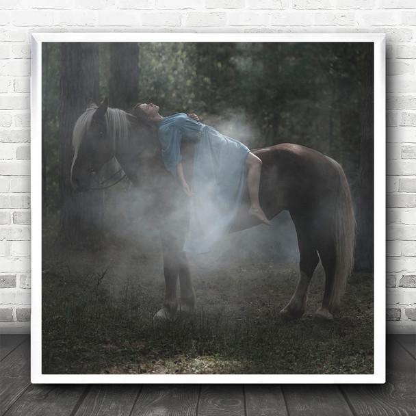 Still Life Nature Portrait Woman Horse Smoke Woodlands Square Wall Art Print