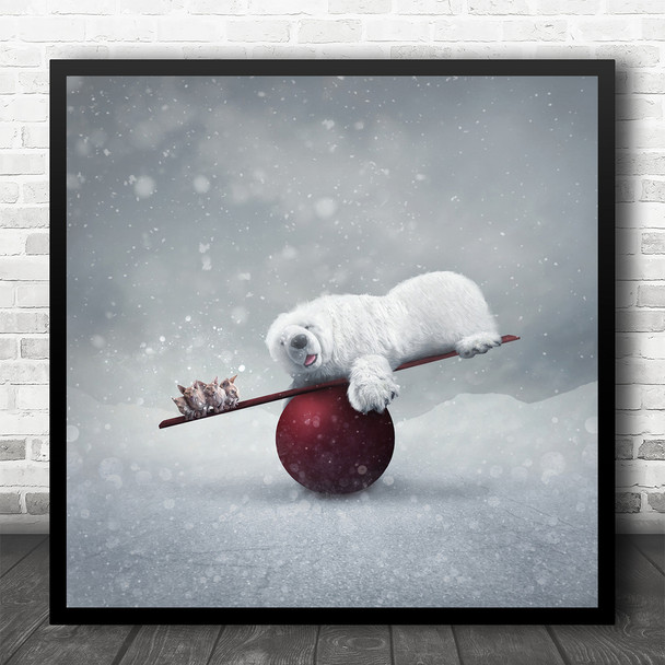 Cute Winter Concept Polar Bear Sphinx Cats Square Wall Art Print