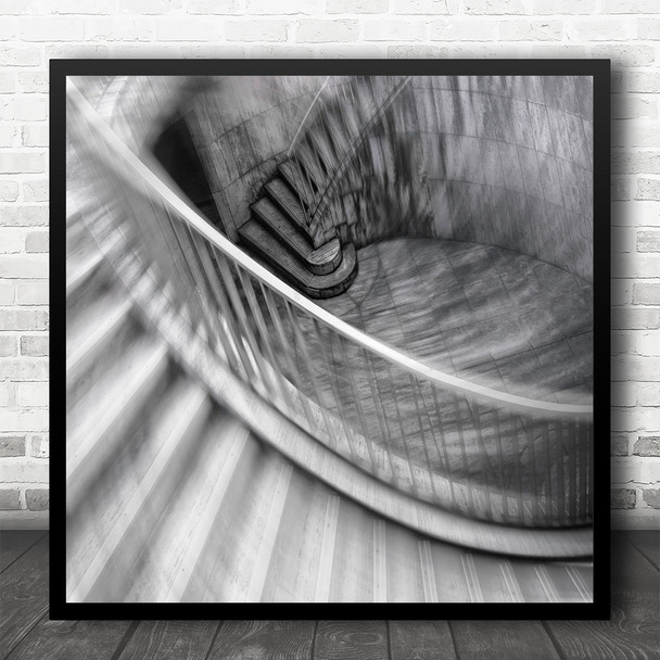 Abstract Lines Architecture Moody Grey Structure Staircase Blur Square Art Print