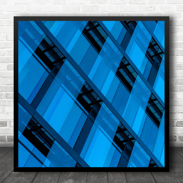 Blue Abstract Wall Facade Architecture Geometry Shapes Diagonal Square Art Print