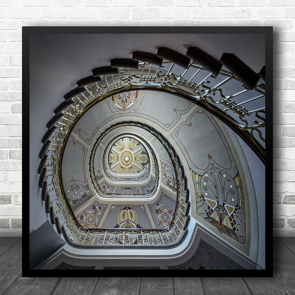 White Gold Museum Staircase Latvia Stairs Decoration Spiral Art Square Art Print