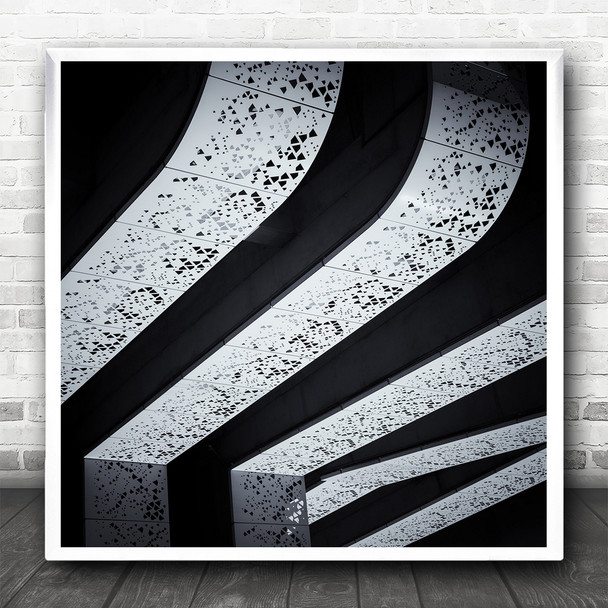 Architecture Abstract Black And White Composition Car Park Square Wall Art Print