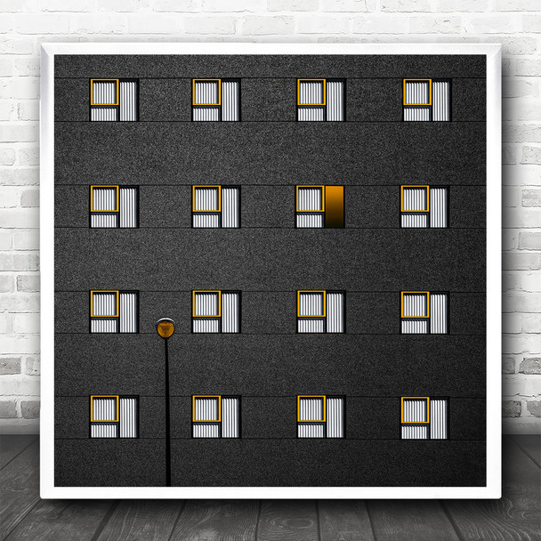 Architecture Abstract Facade Windows Frames Yellow Gold Golden Square Art Print