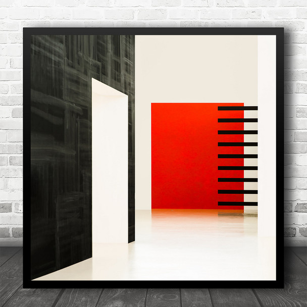 Architecture Abstract Minimal Wall Decorations Red White Black Square Art Print