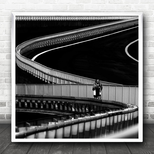 Man Athlete Runner Street Corner Curved Lines The Road Up Hill Square Art Print