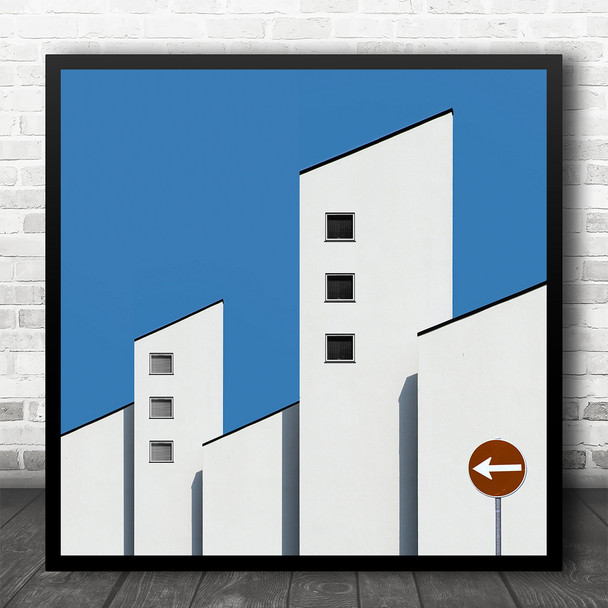 Architecture Buildings Walls Windows Sign Red Blue Shapes Square Wall Art Print