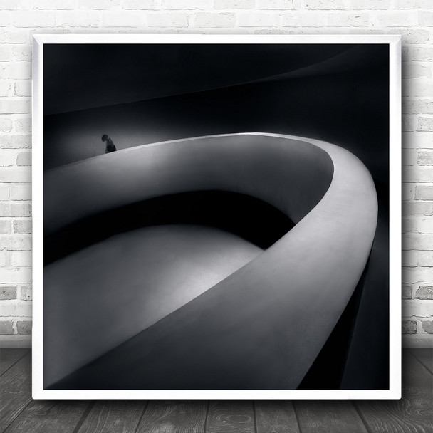 Architecture Woman Alone Curved B&W Shapes Geometry Creative Edit Square Print