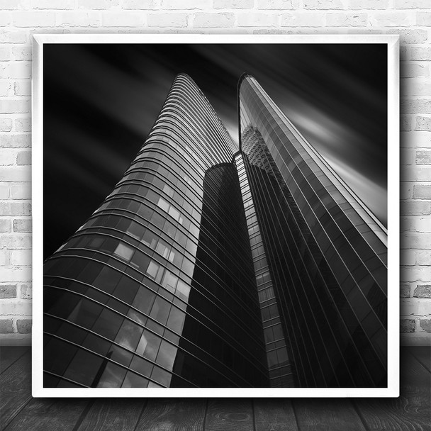 Architecture Modern Skyscraper Towers Black White Curved Square Wall Art Print