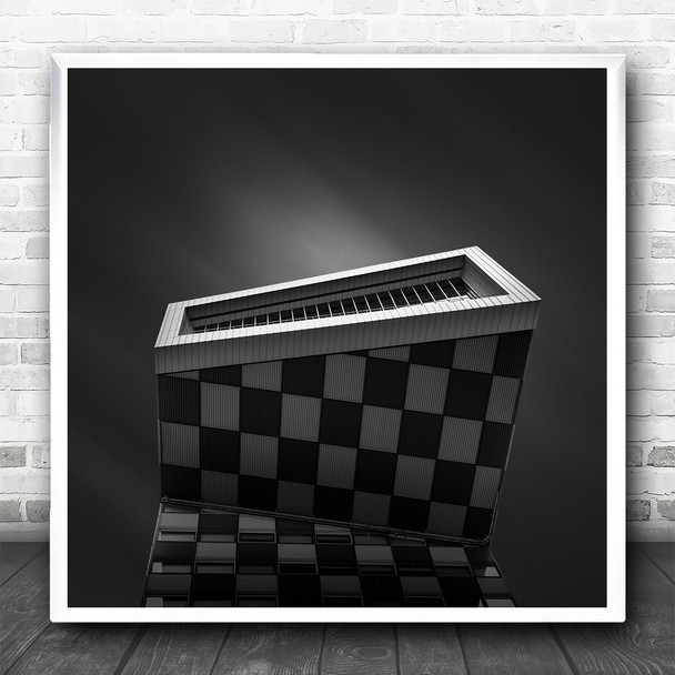 Monochrome Building Architecture Black-and-white Checker Square Wall Art Print