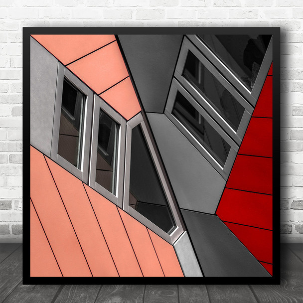 Architecture Abstraction Red Pink Windows Shapes Lines Geometric Square Print