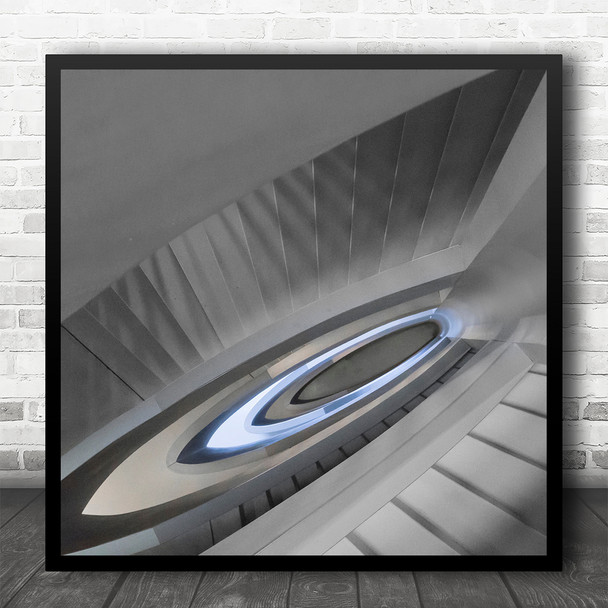 Abstract Lines Architecture Stairs Blue Minimalistic Modern Square Art Print