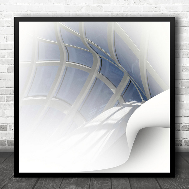 Windows Blue White Artistic Lines Shapes Geometry blur Square Wall Art Print