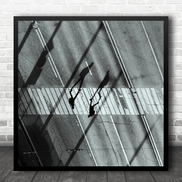 City People Crossroad Pedestrian Day Asphalt Shadow Square Wall Art Print