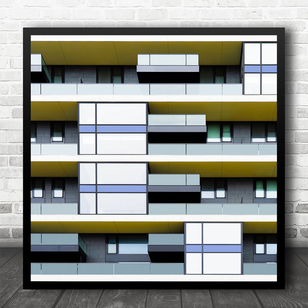 Geometric Architecture Building Windows Green Blue Square Wall Art Print