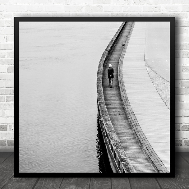 Black And White Landscape Bridge Walking Lonely Square Wall Art Print