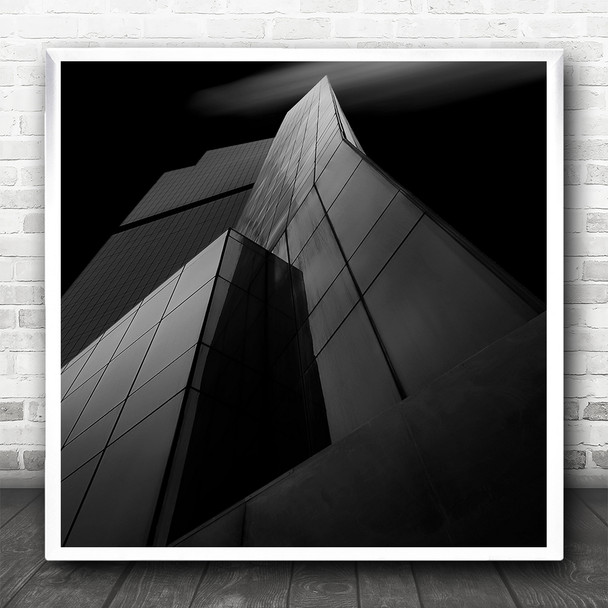 Black And White Look Up Building Glass Windows Square Wall Art Print