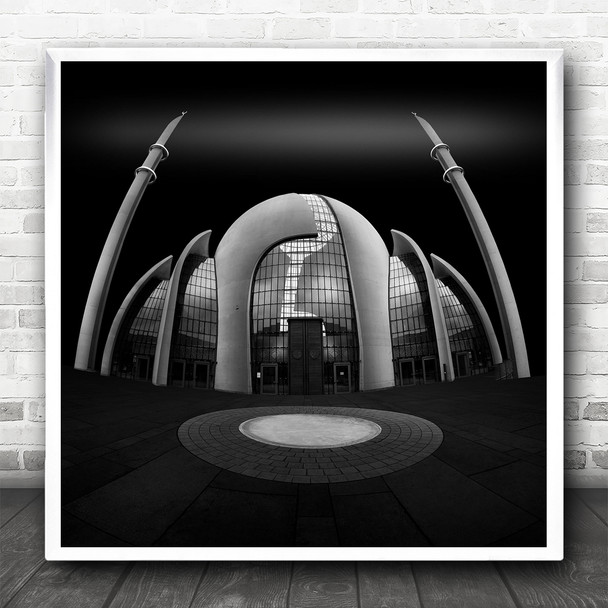 Fish Eye Architecture Building Black And White Square Wall Art Print