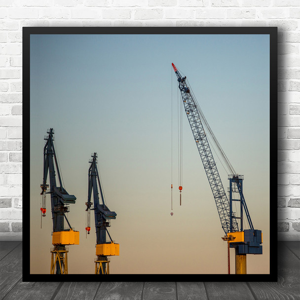 Still Life Sunset Cranes Construction Building Square Wall Art Print