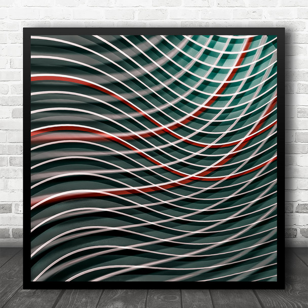 Abstract Lines Crossing Woven Red White Green Square Wall Art Print