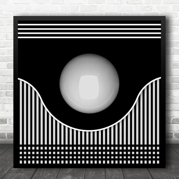 Black And White Abstract Ball, Curve And Line Square Wall Art Print