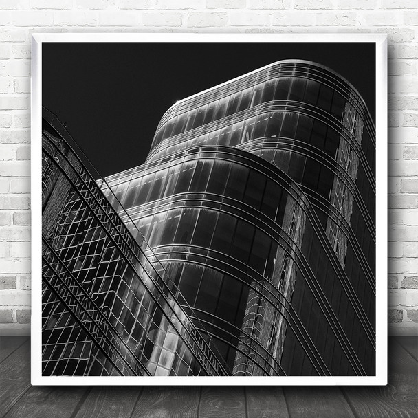 Black And White Geometric Architecture Glass Square Wall Art Print