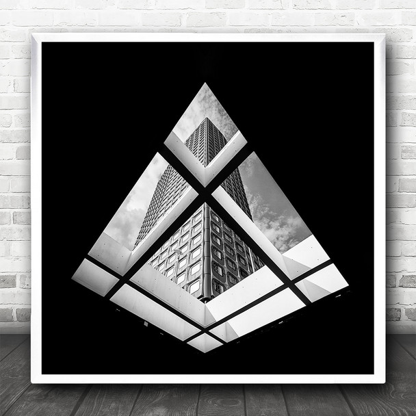 Black And White Looking Up Geometry Building Square Wall Art Print