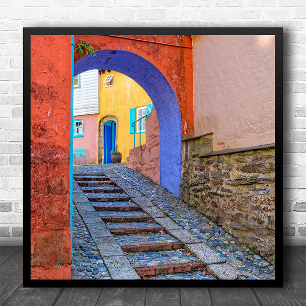 Architecture Alley Colourful Street Walkway Square Wall Art Print