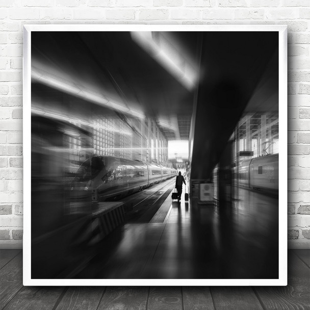 Black And White Long Exposure Train Station Square Wall Art Print