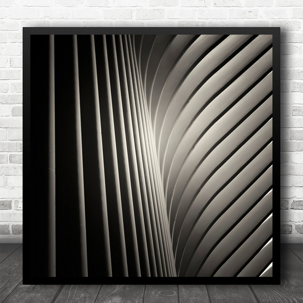 Black And White Abstract Lines Metal Beams Square Wall Art Print