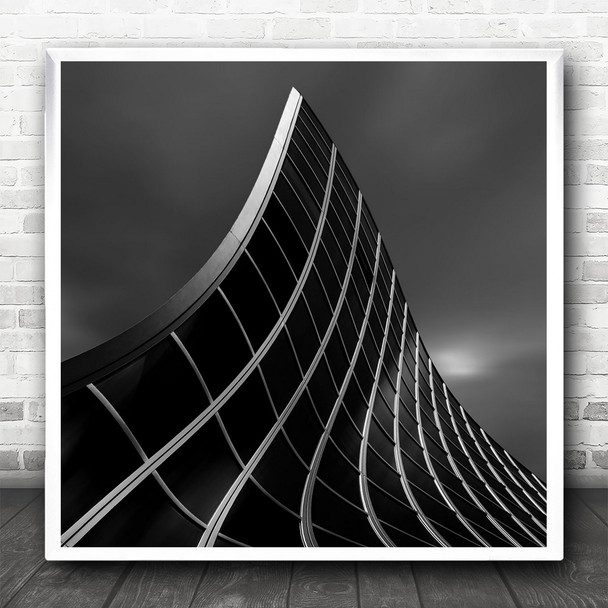 Twisted Roof Black White Building Abstract Square Wall Art Print