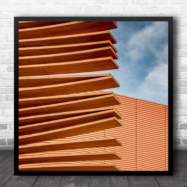 Architecture Orange Wooden Building Beams Square Wall Art Print