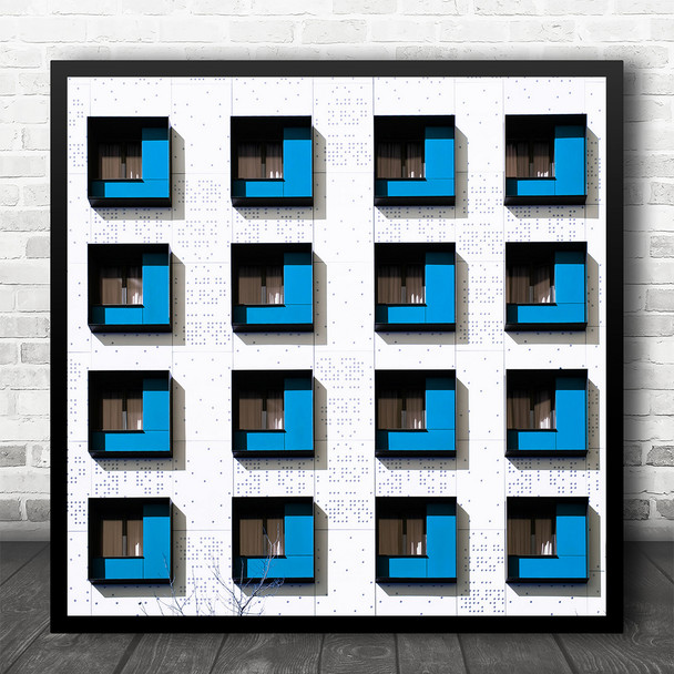 Architecture Windows Shadows Minimal Blue Square Wall Art Print