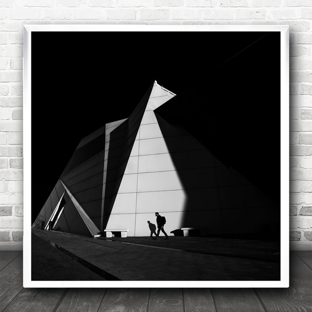 Black And White Geometric Shadow Building Square Wall Art Print