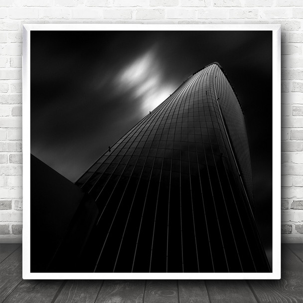 Black And White Looking Up Glass Building Square Wall Art Print