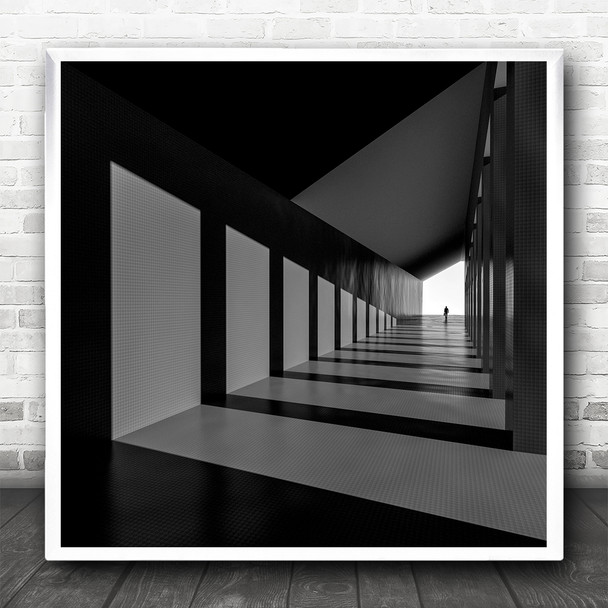 Black And White Shadows Corridor Arch Way Square Wall Art Print