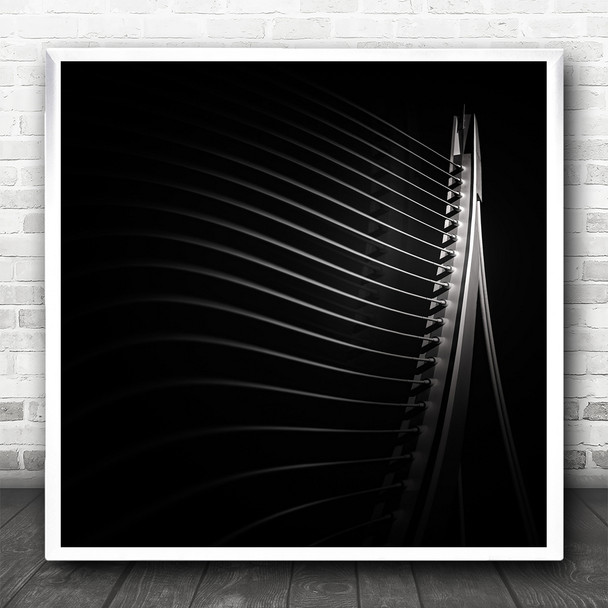 Bridge Lines Curve Black And White Shadow Square Wall Art Print