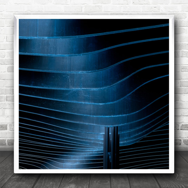 Abstract Blue Lines Wavy Dark And Light Square Wall Art Print