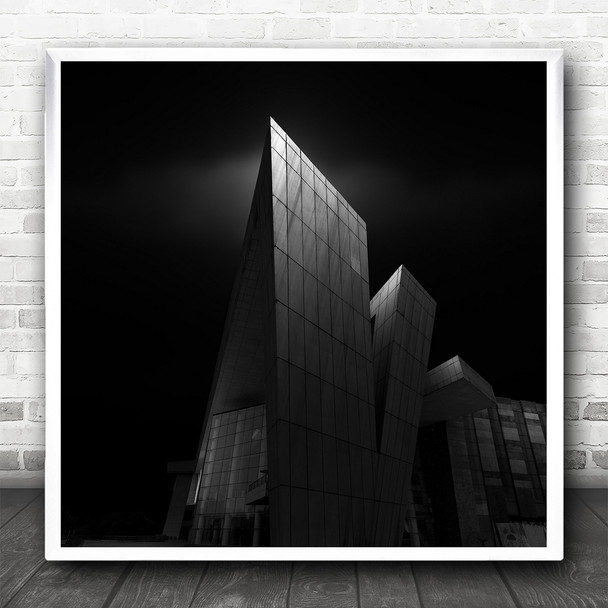 Black And White Theatre Building Shadow Square Wall Art Print