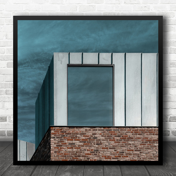 Abstract Building Brick Wall Blue Sky Square Wall Art Print