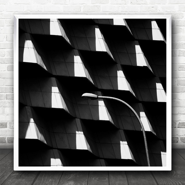 Black And White Shadows Wall Lamppost Square Wall Art Print