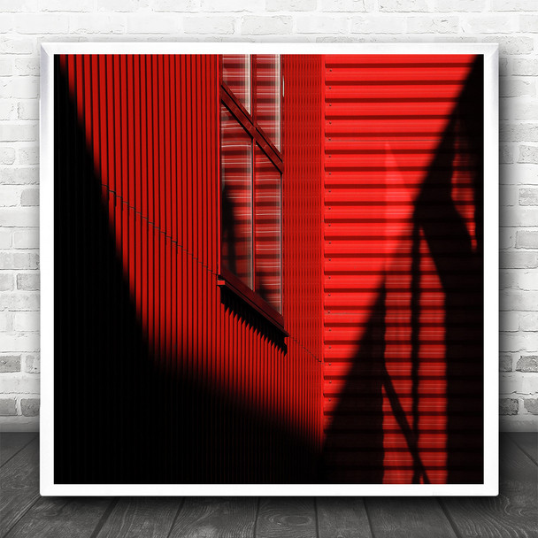 Abstract Shadows Building Window Red Square Wall Art Print