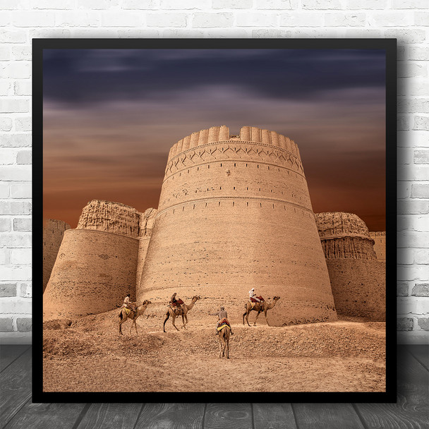 Landscape Camel Desert Journey Tower Square Wall Art Print