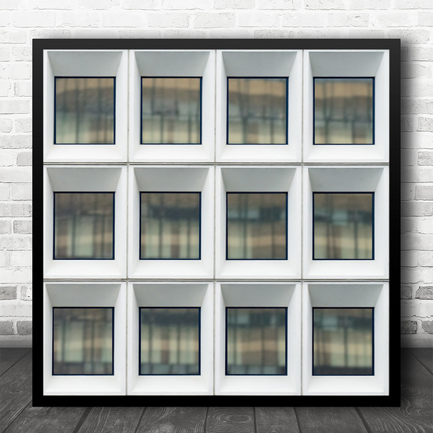 White Abstract Office Windows Modern Square Wall Art Print