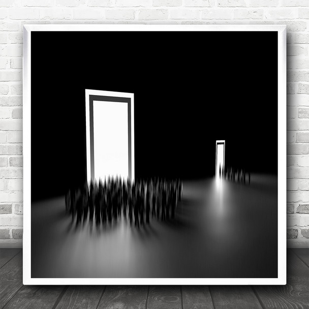 Black And White Group Blur Doorway Square Wall Art Print